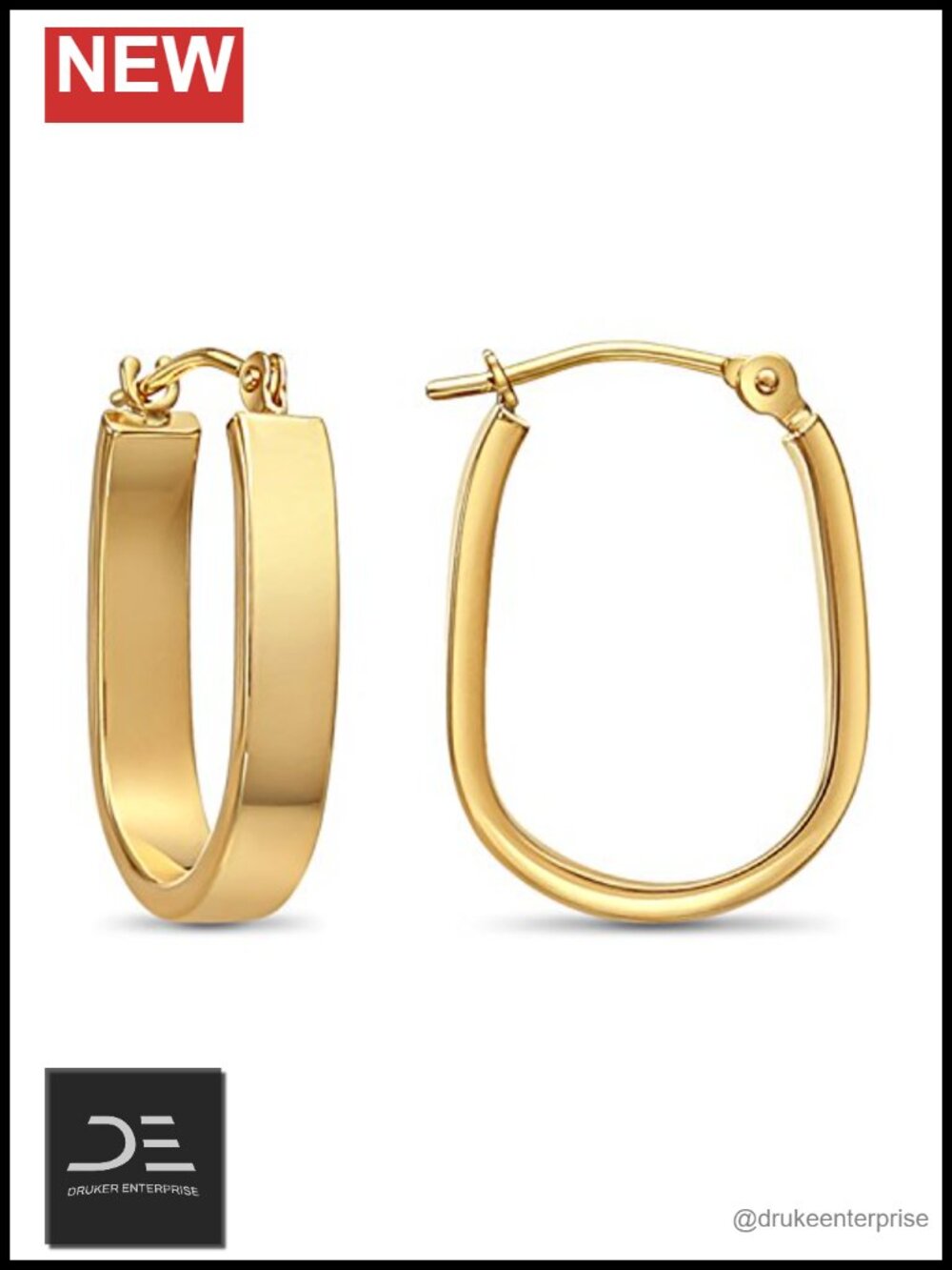 14k White Gold U-Shape Hoop Earrings Lightweight Click-In Closure